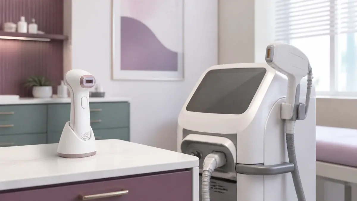 IPL-håndsæt ved siden af en professionel kliniklaser